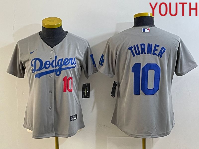 Youth Los Angeles Dodgers #10 Turner Grey Nike Game MLB Jersey style 4->youth mlb jersey->Youth Jersey